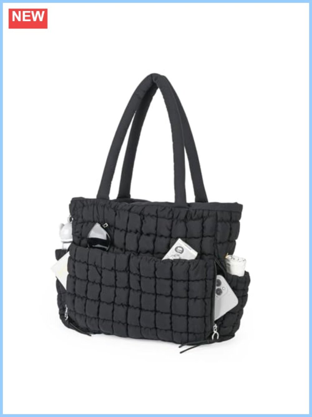 Quilted Puffer Tote Bag Nylon Large Shoulder Handbag with Laptop Sleeve